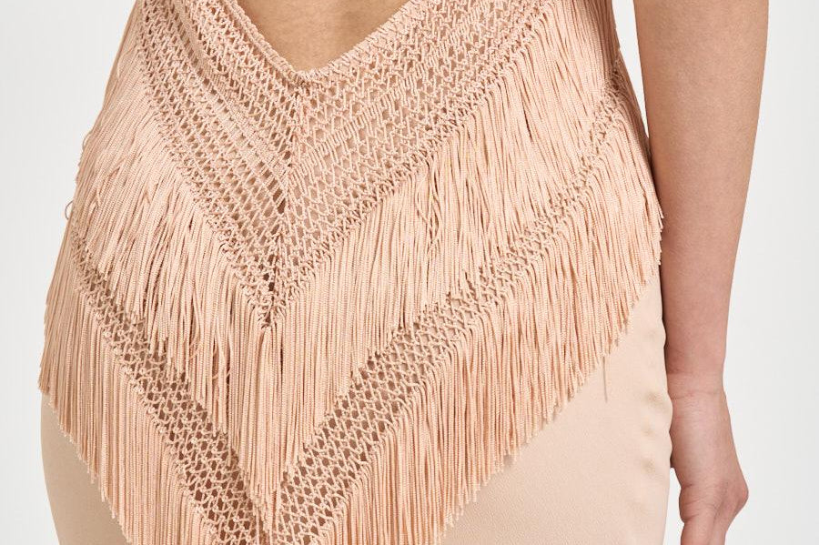 Abito donna lungo cipria macramè e frange TM190163A PEACH THE ANDAMANE 