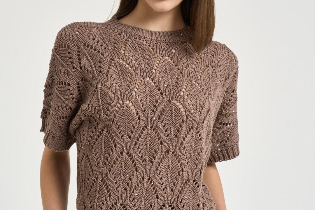 Maglia donna traforata marrone A99079F03 09110149 PESERICO 