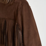 Giacca donna con frange in suede marrone 8730 CAFFE ACCADEMIE TESSILI 