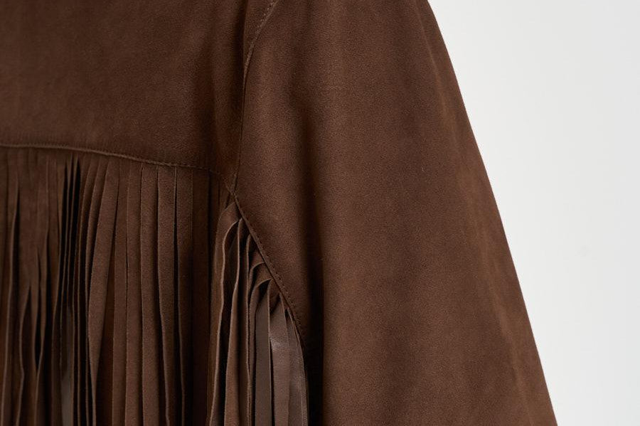 Giacca donna con frange in suede marrone 8730 CAFFE ACCADEMIE TESSILI 