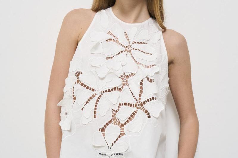 Top donna in popeline bianco ricamato 13606 BIANCO0006 FORTE FORTE 