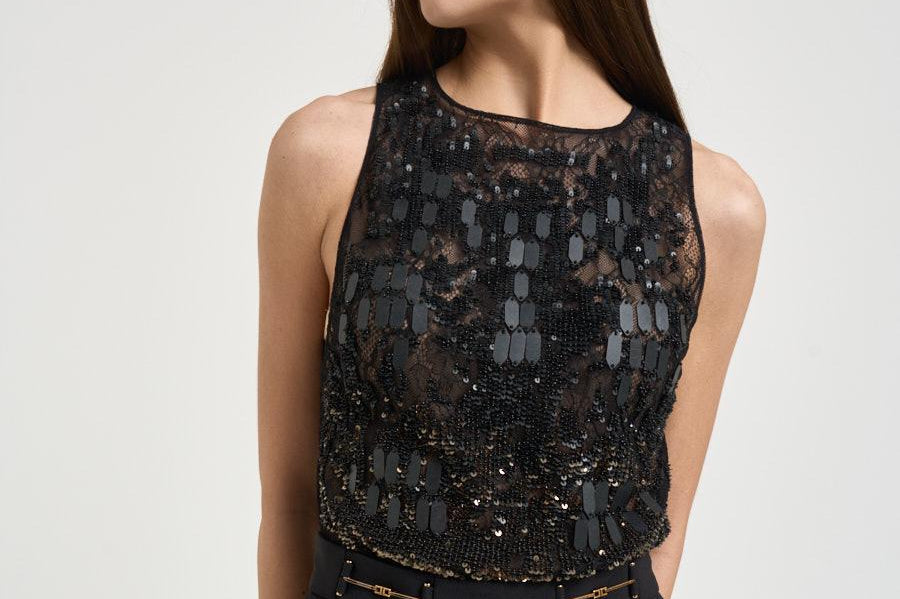 Abito donna tuta nera con strass TU066 110 ELISABETTA FRANCHI 