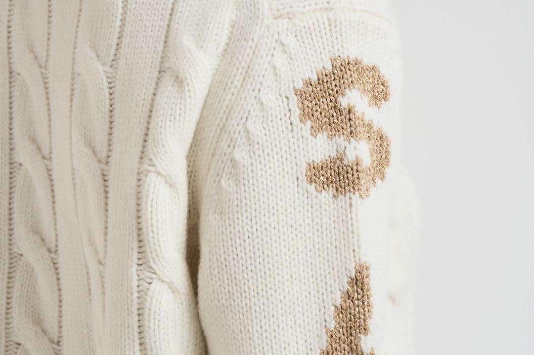 Maglia donna a trecce panna MALMO STB10 MC2 SAINT BARTH 