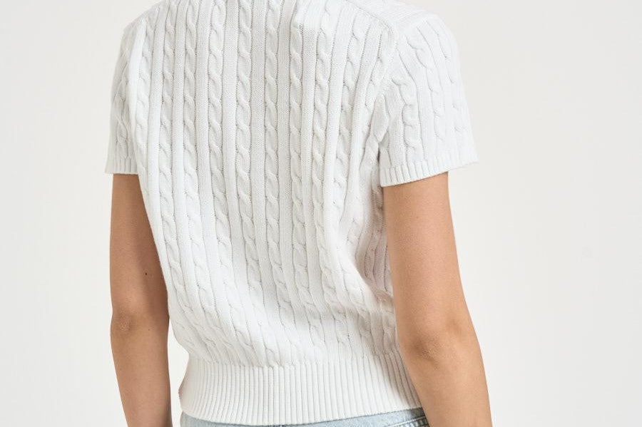 Polo donna bianca in maglia a trecce bianca 211972118 501 RALPH LAUREN 