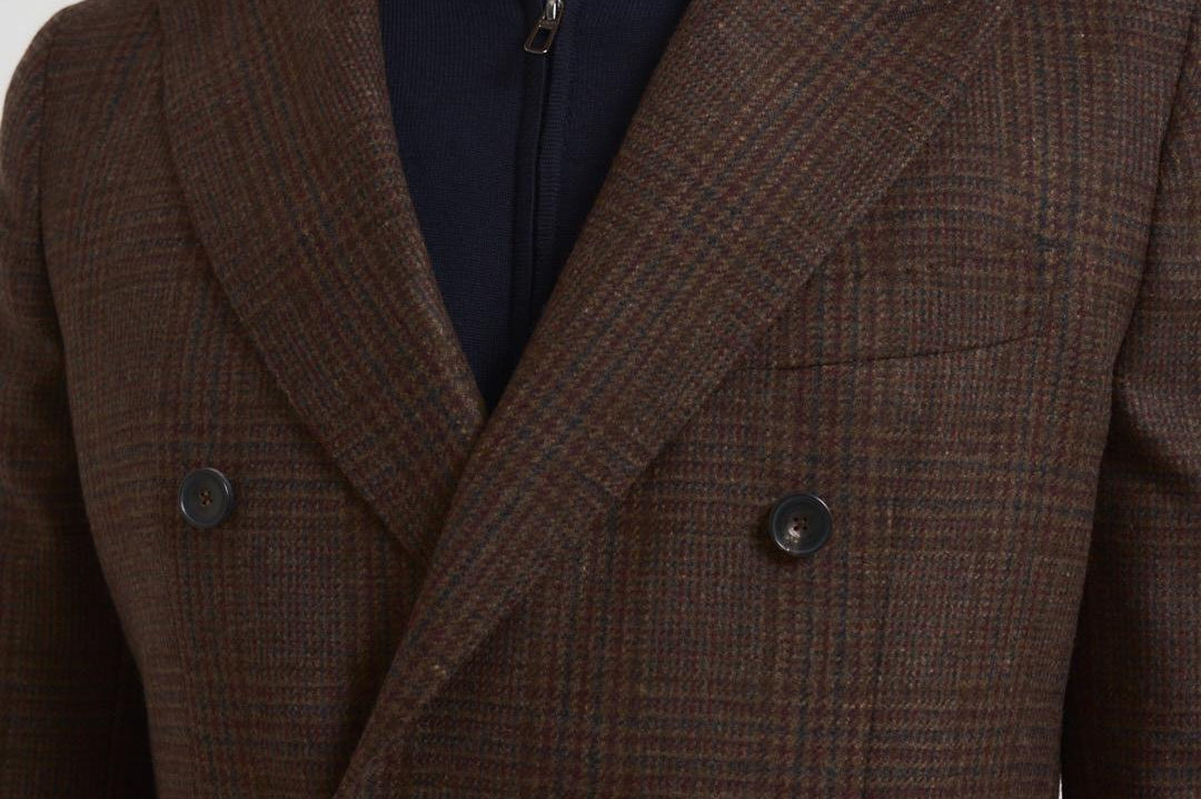 Giacca uomo doppiopetto in check marrone G751MF 408157F SANTANIELLO 