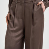 Pantalone donna fluido satinato marrone A04302 01943151 PESERICO 