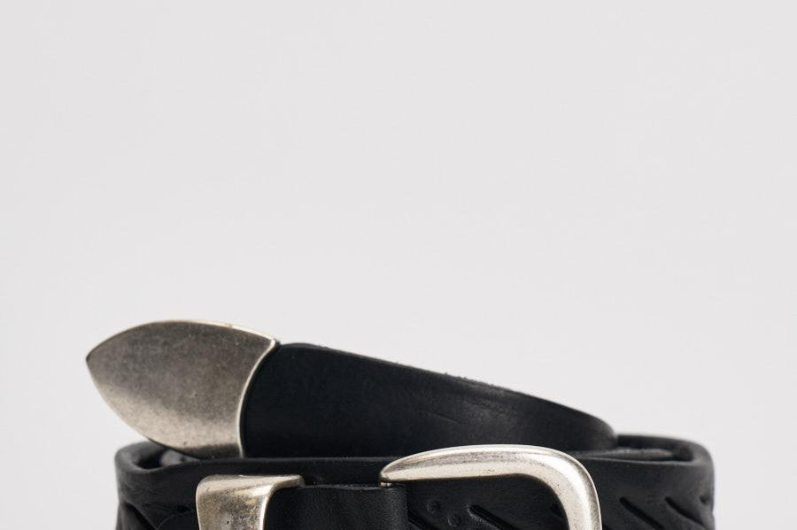Cintura uomo in pelle con ricami nera VZ8 NERO ACCADEMIE TESSILI 