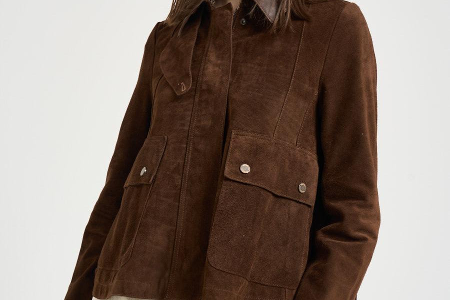 Giacca donna in suede marrone S1180 306 BAZAR DELUXE 