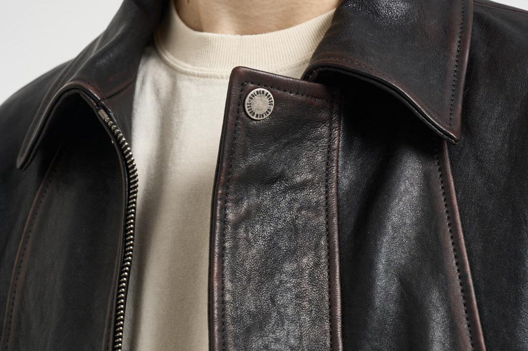 Giacca uomo in pelle nera GMP02531 P00230140249 GOLDEN GOOSE 