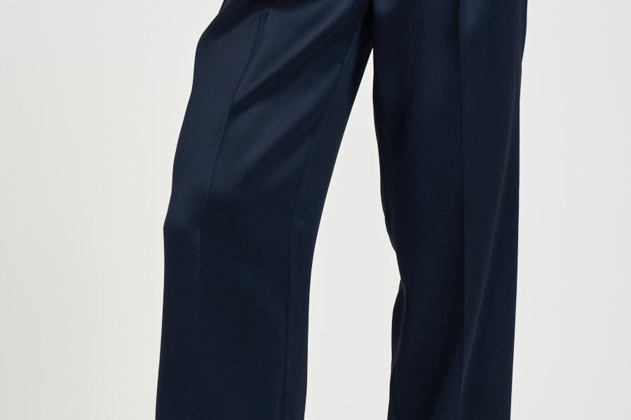 Pantalone donna con pinces satinato blu 12021 NAVY ANINE BING 