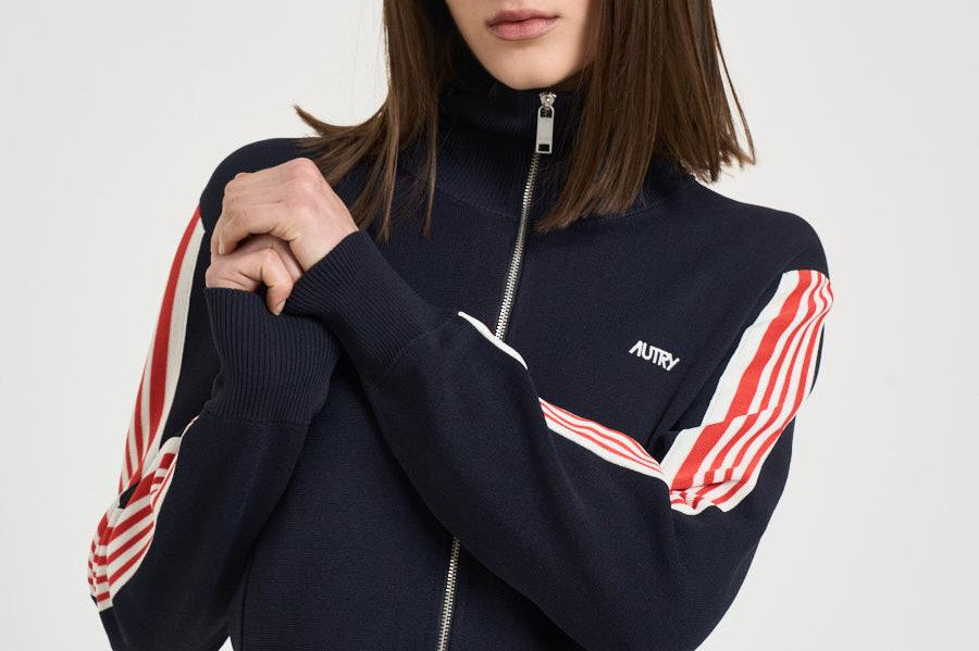 Felpa donna cropped a righe con zip blu JAPW 028B AUTRY 