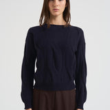 Maglione girocollo trecce donna Nils blu NILS 80MARINEFONCE KUJTEN 