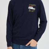 Maglia uomo girocollo con ricamo blu HERON LTEMBRYCARLIFT61 MC2 SAINT BARTH 