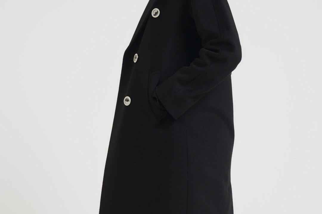 Cappotto lungo donna doppiopetto nero MYRNA DEBORA21 ACCADEMIE TESSILI 