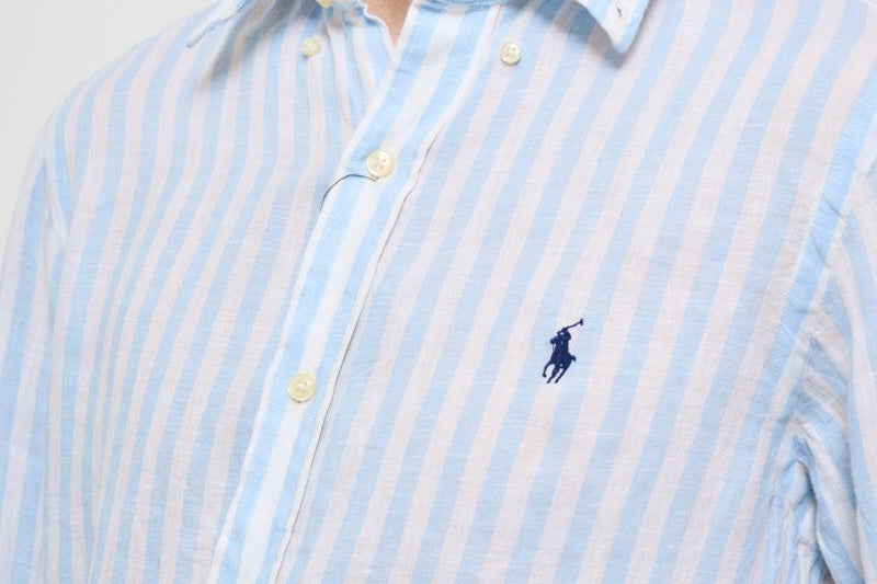 Camicia uomo a righe in lino celeste 710969636 003 RALPH LAUREN 