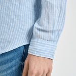 Camicia uomo in lino gessato celeste 710B15647 003 RALPH LAUREN 