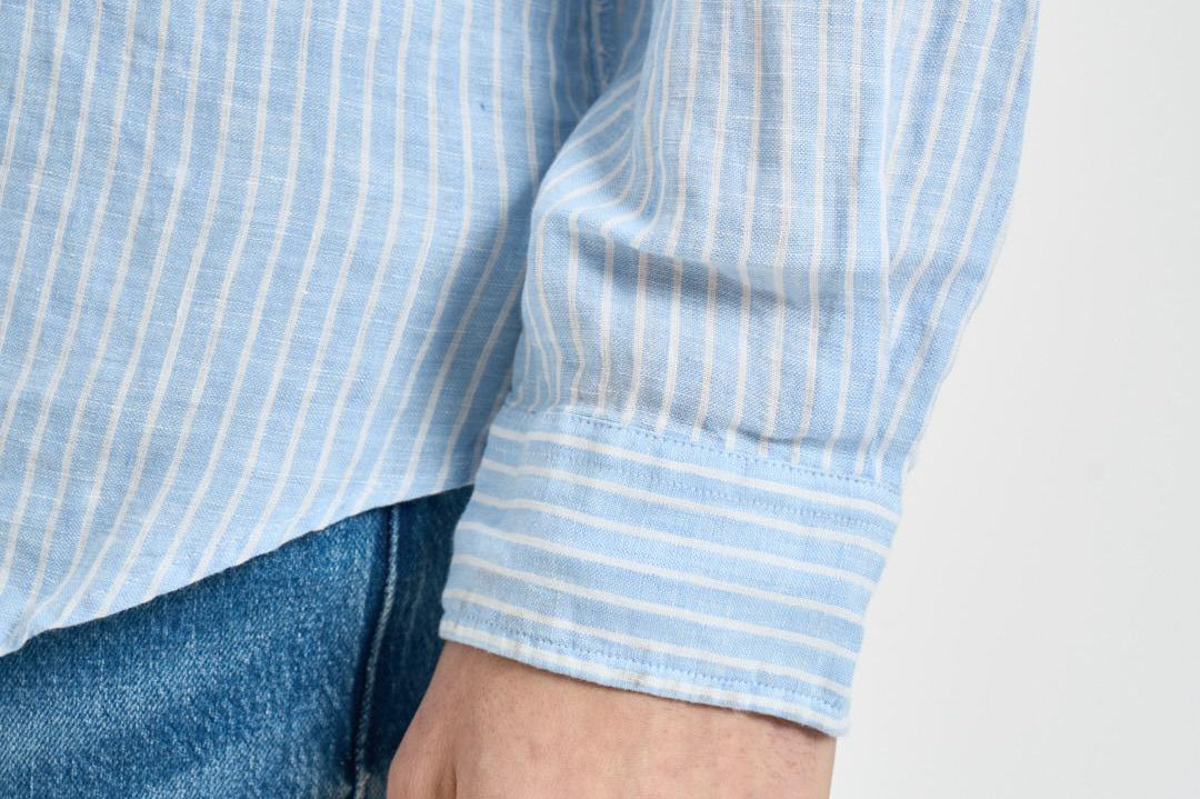 Camicia uomo in lino gessato celeste 710B15647 003 RALPH LAUREN 