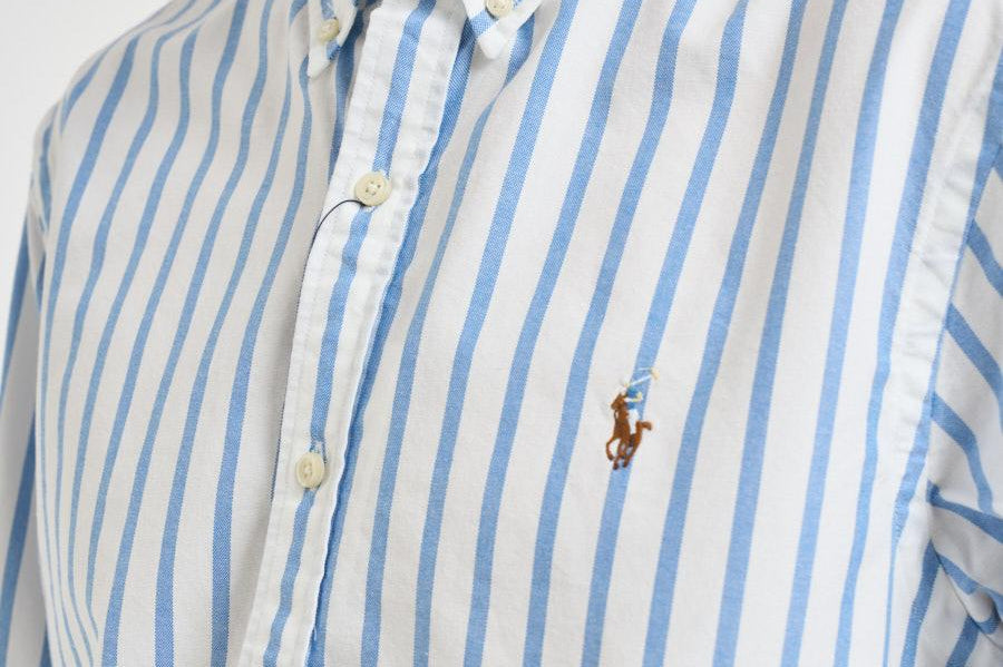 Camicia uomo Oxford a righe bianco e azzurro 710938684 001 RALPH LAUREN 