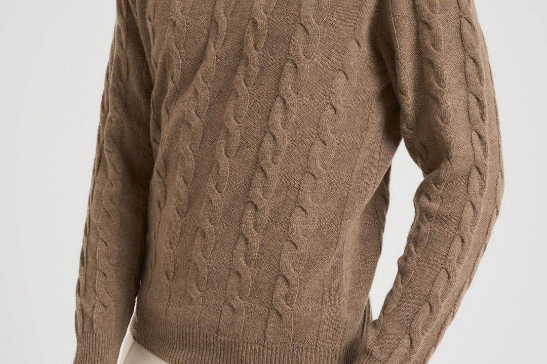 Maglia uomo girocollo a treccia tortora 25FCCM010439 114 ACCADEMIE TESSILI 