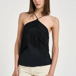 Top donna nero crochet e frange TM190913A BLACK THE ANDAMANE 