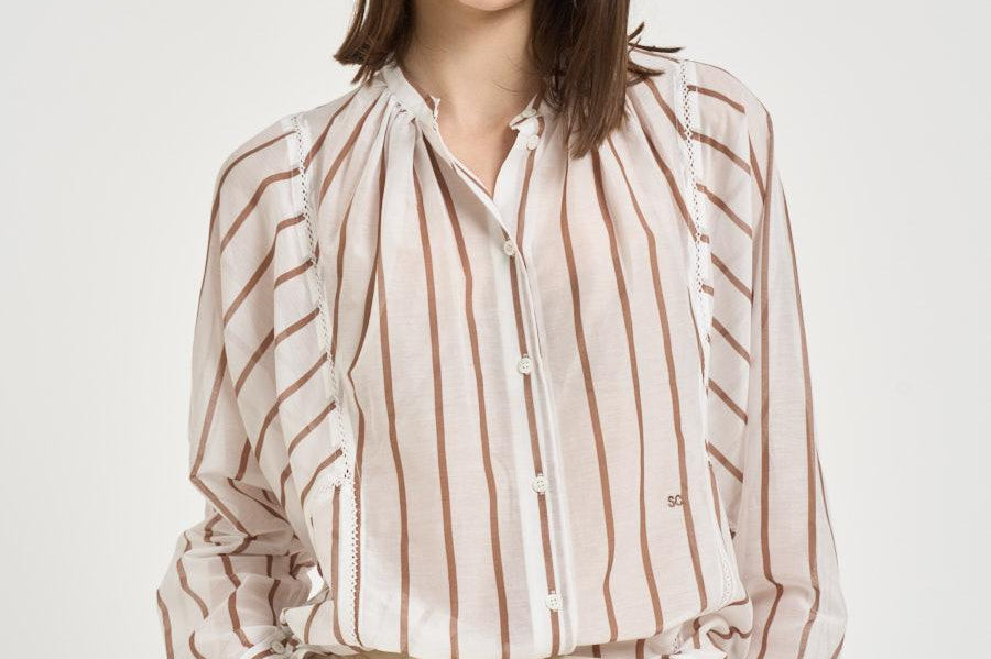 Camicia donna a righe marroni Y6SK60 RG105 SEMICOUTURE 