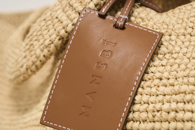Borsa donna in rafia a mano beige V8.8EV NATURAL MANEBI' 