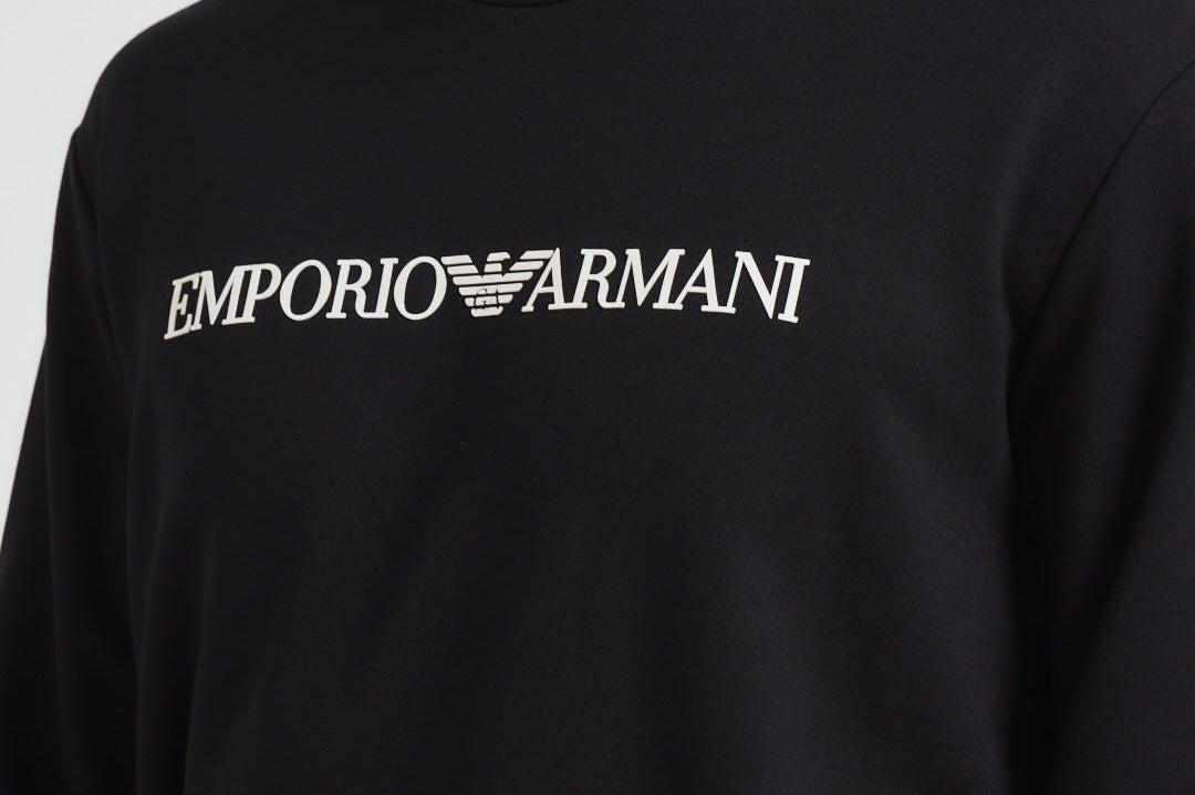 Felpa uomo girocollo nera con stampa logo 8N1MR6 1JRIZF009 EMPORIO ARMANI 