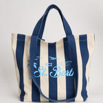 Borsa tote donna in cotone a righe blu STRIPESPOP 61 MC2 SAINT BARTH 
