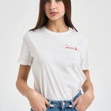 T-shirt donna girocollo bianca con ricamo EMILIE 08645L MC2 SAINT BARTH 
