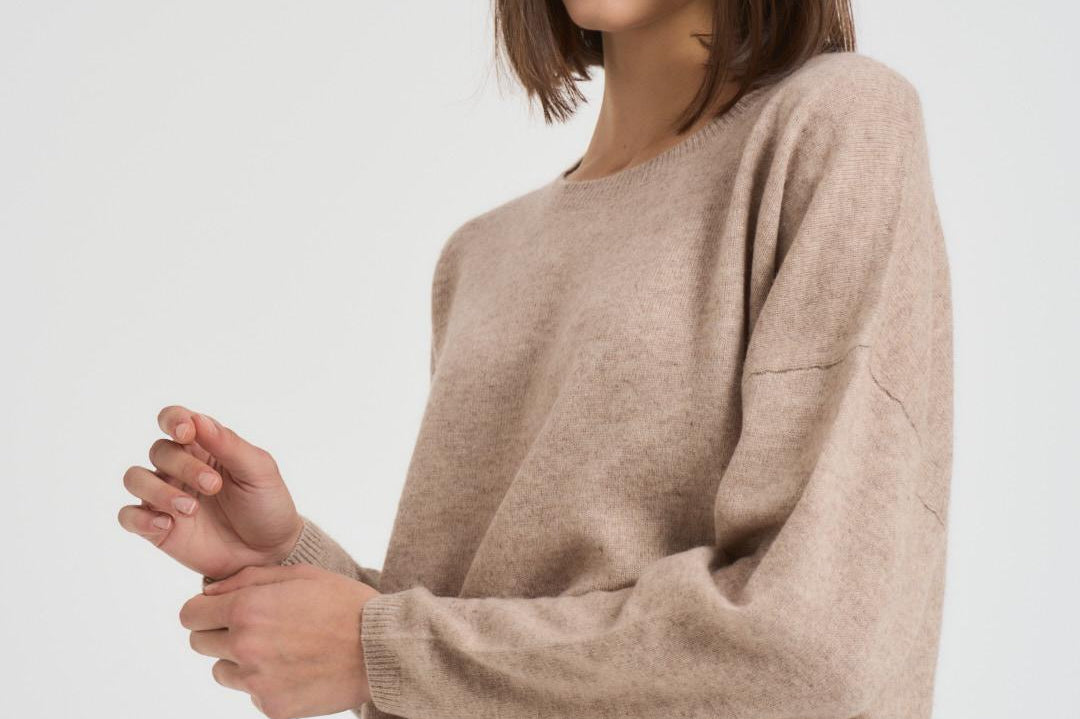 Maglia donna girocollo cammello KAIRA CHESTNUT ABSOLUT CASHMERE. 