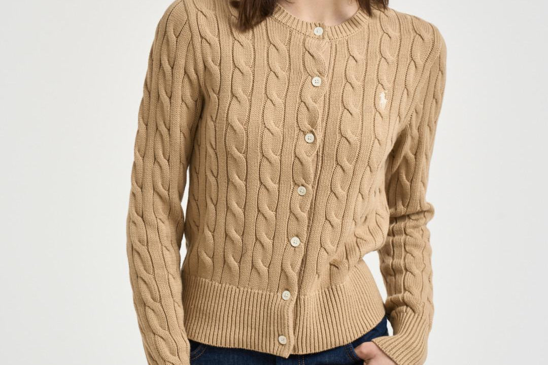 Cardigan donna a trecce cammello 211971868 502 RALPH LAUREN 