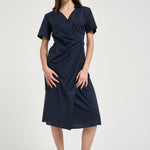 Abito donna midi drappeggiato blu notte L6SK30 N08 LIVIANA CONTI 