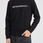 Felpa uomo girocollo nera con stampa logo 8N1MR6 1JRIZF009 EMPORIO ARMANI 