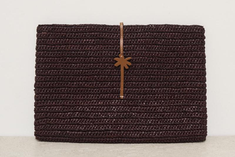 Clutch donna in rafia marrone V7.4AF CHOCOLATE MANEBI' 