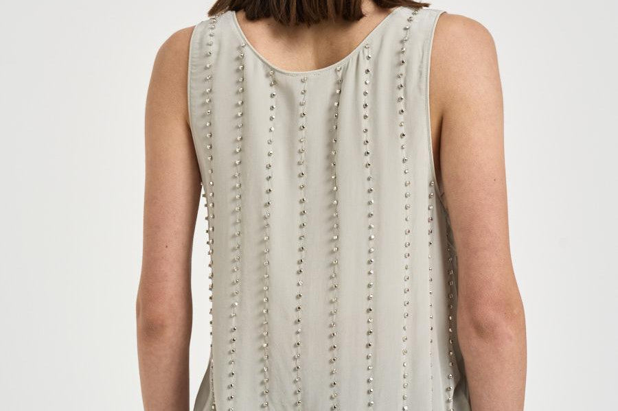 Blusa donna con strass grigia 106214A31F TESSAI18 PINKO 