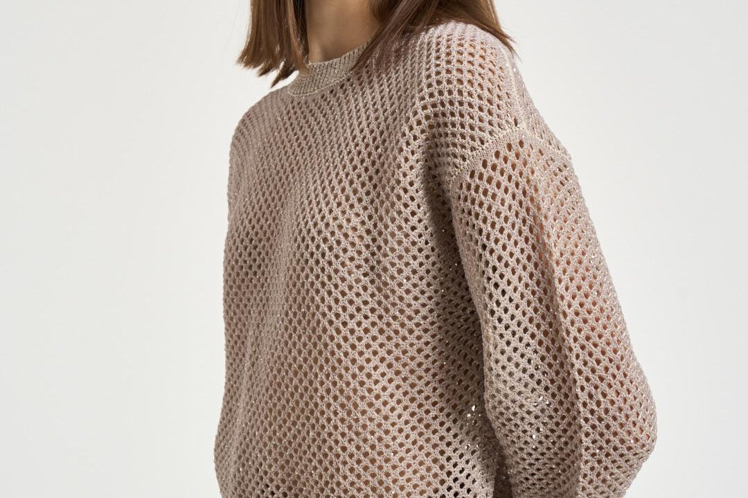 Maglia donna traforata tortora A99083F07 9106B49B PESERICO 