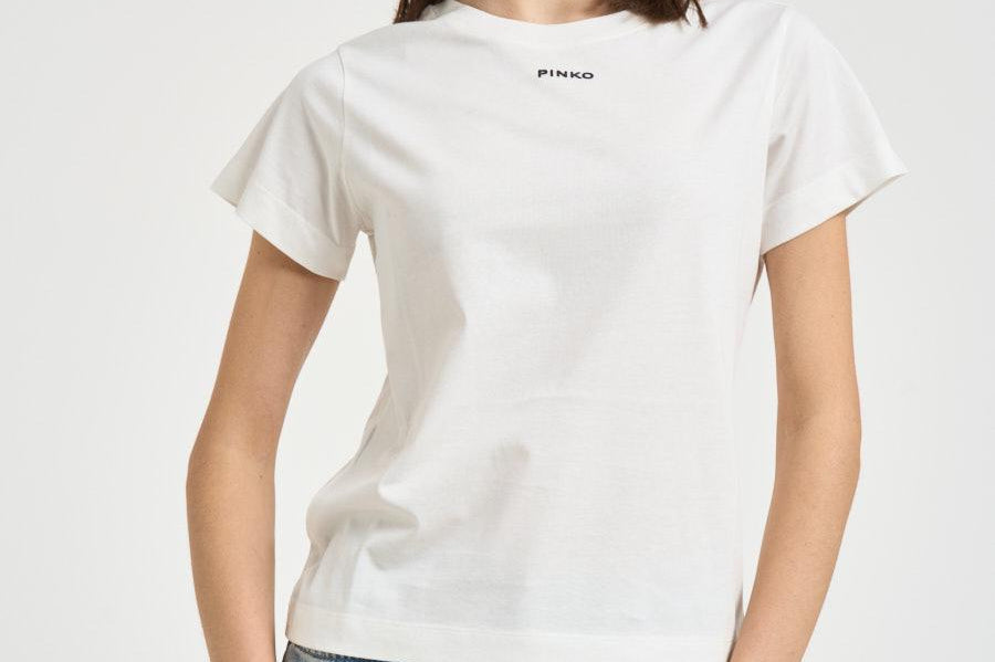 T-shirt donna girocollo bianca 100373A34F BASICOZ05 PINKO 