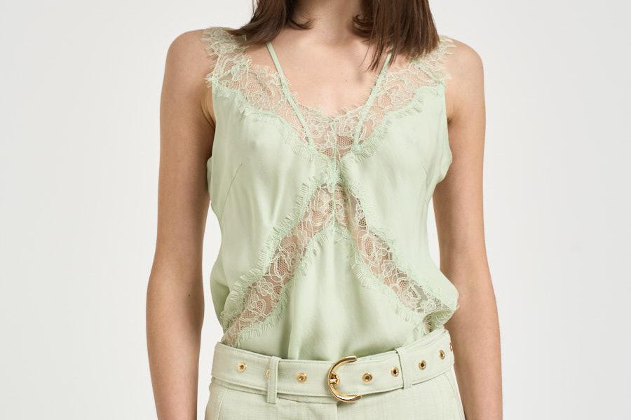 Top donna in stile lingerie verde 106623A385 LYDIAS86 PINKO 