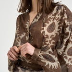 Blusa donna con stampa floreale marrone S1163 116 BAZAR DELUXE 
