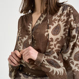 Blusa donna con stampa floreale marrone S1163 116 BAZAR DELUXE 