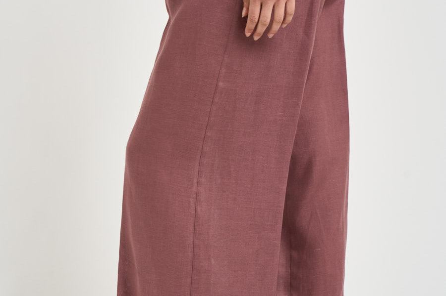 Pantalone donna palazzo in lino rosa malva S6SN38 H92 SEMICOUTURE 