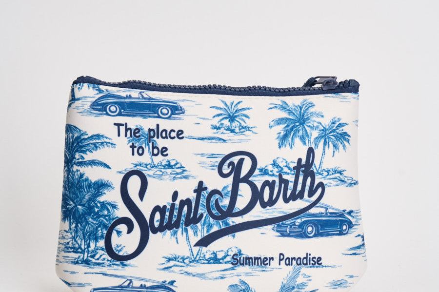 Pochette donna Aline con fantasia tropicale azzurra e bianca ALINE 01078L MC2 SAINT BARTH 