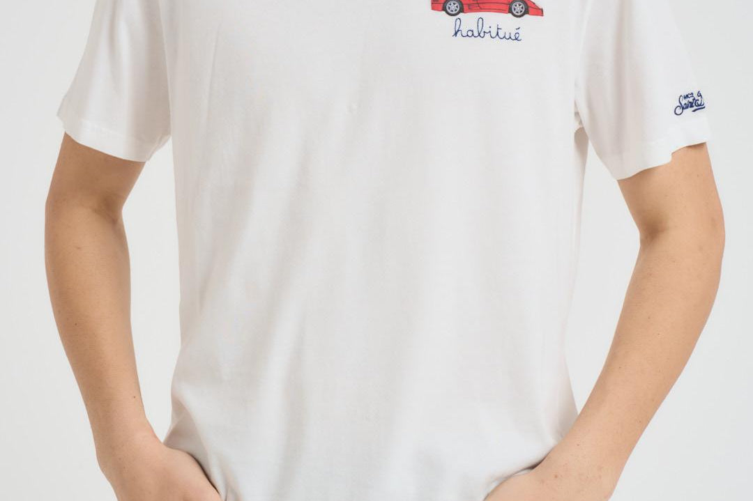 T-shirt uomo girocollo panna con ricamo ARNOTTWM CAR10EMB MC2 SAINT BARTH 