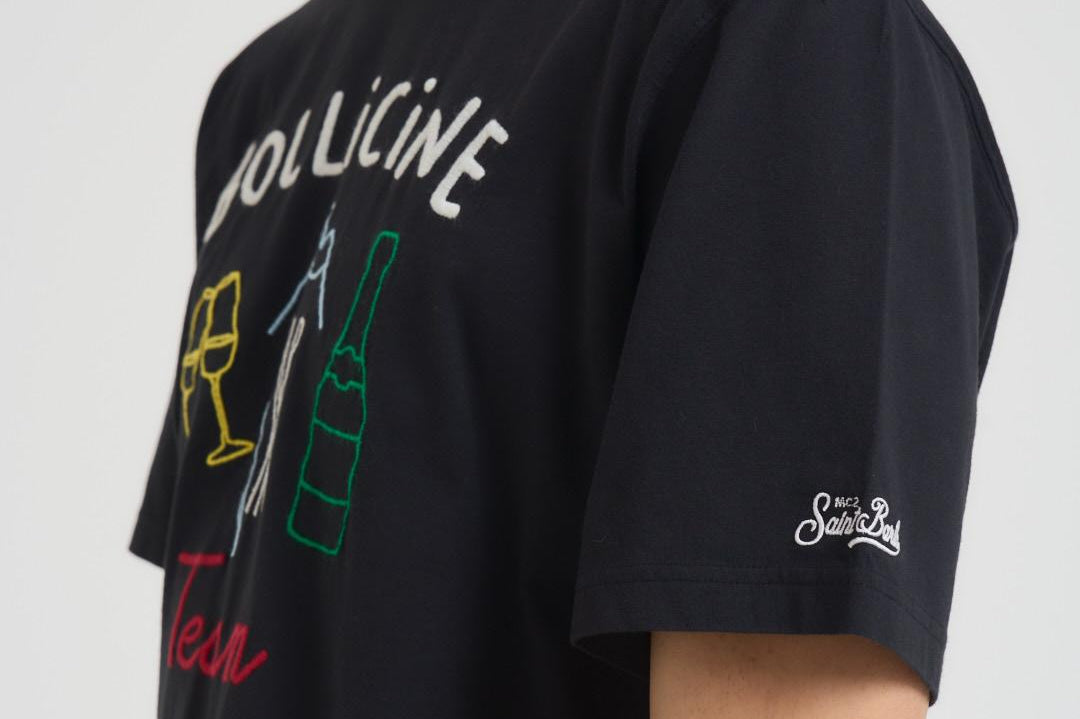 T-shirt uomo girocollo nera con ricamo ARNOTTWM BOL00EMB MC2 SAINT BARTH 