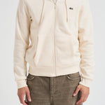 Felpa uomo con cappuccio in pile panna SH9626 XFJ LACOSTE 