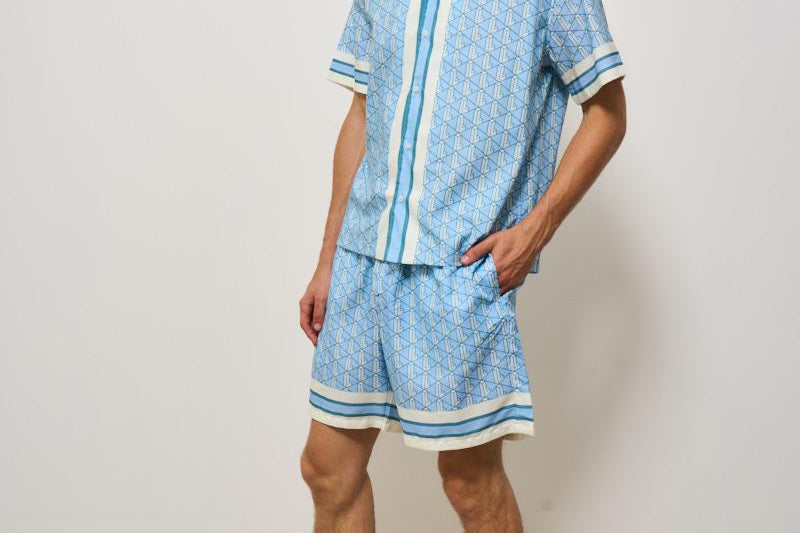Camicia uomo monogram celeste CH9094 GIL LACOSTE 