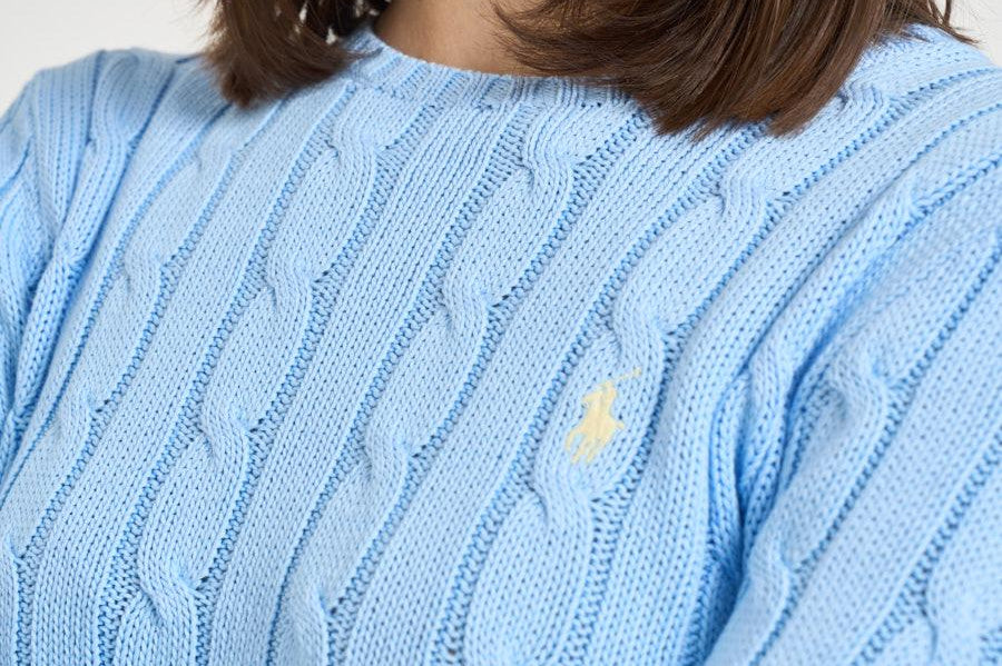 Maglia donna girocollo a trecce celeste 211971869 512 RALPH LAUREN 