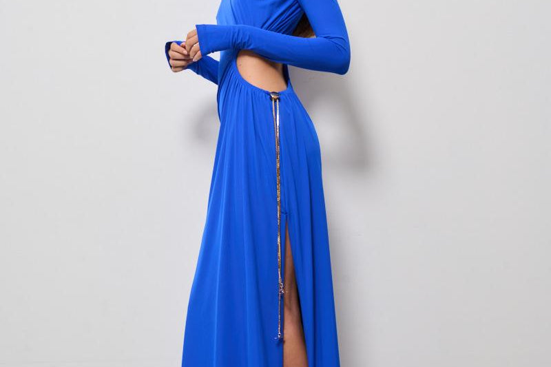 Abito donna lungo Octavia Dress blu cobalto 625SS6629O NAVYBLUE DANAME 