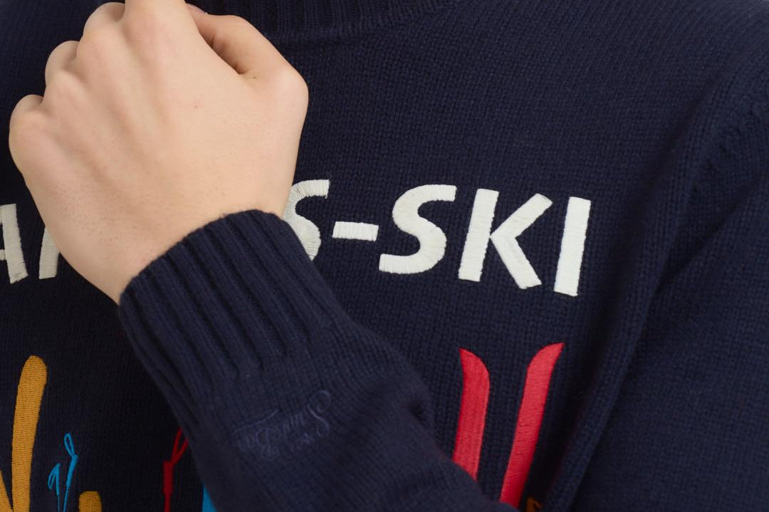 Maglia uomo girocollo con ricamo blu BOMBARDLT 61EMB MC2 SAINT BARTH 