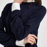 Maglia donna blu con inserto camicia bianca Y6SB60 N06 SEMICOUTURE 